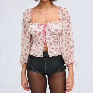 NEW FOR LOVE & LEMONS etienne puff sleeves top in pink
